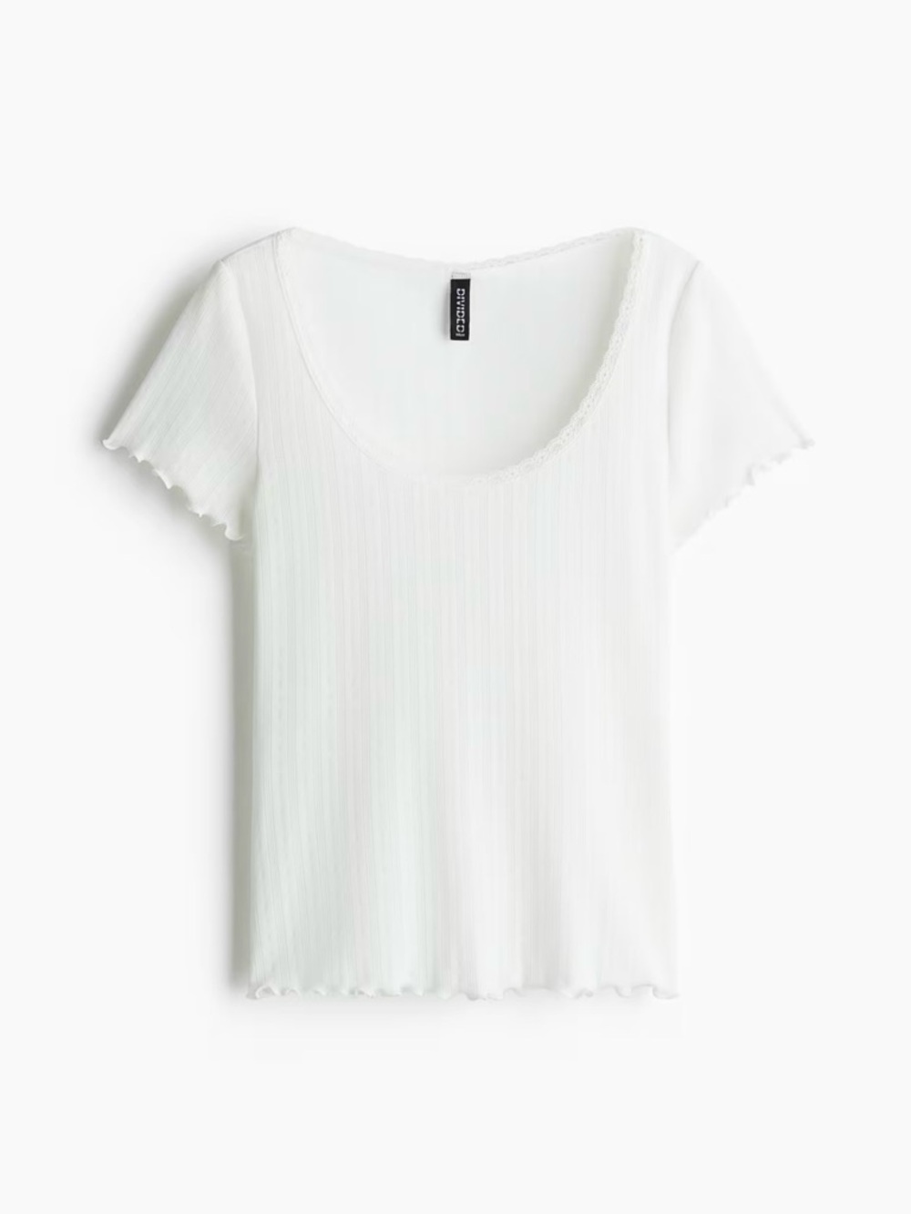 H&M White Ribbed Scoopneck Short Sleeve Tee